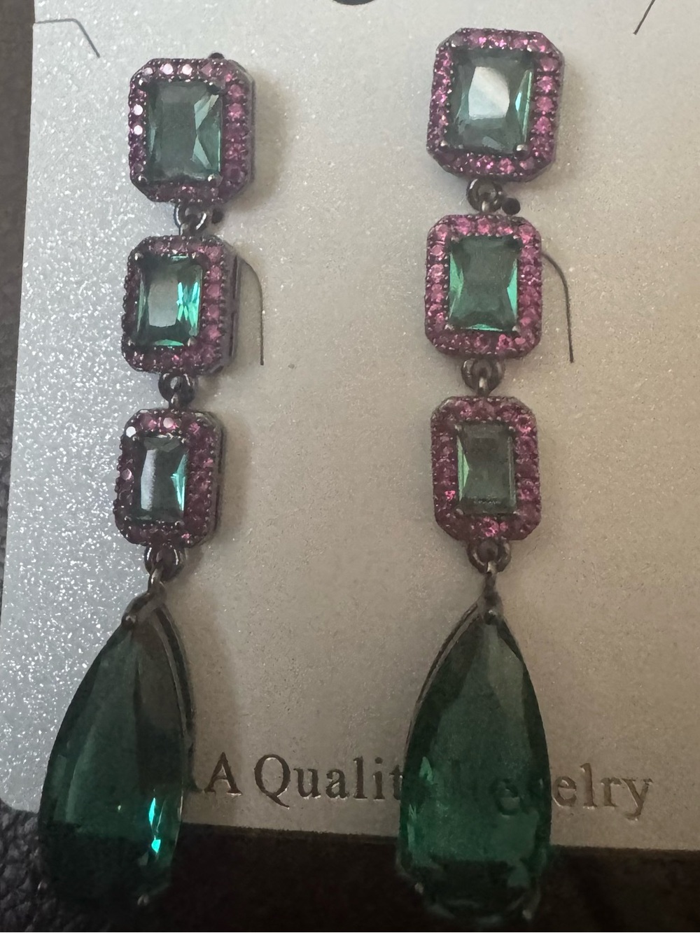 NWT Aqua and Pink Crystal Drop Earrings - Women Jewelry